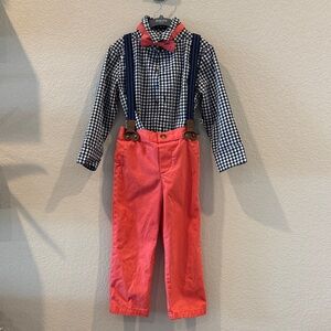 Carter’s Special Occassion Gingham Shirt, Pink Bow and Pants with Suspenders